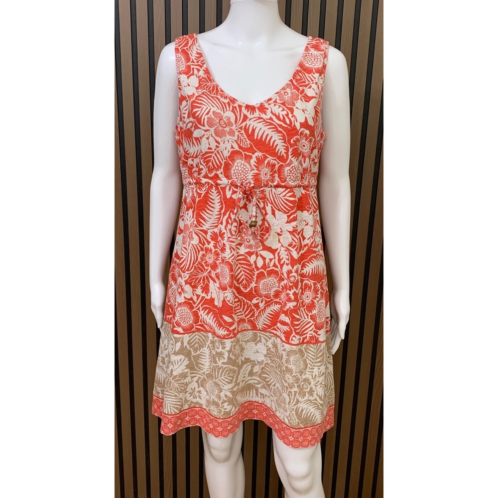 Tommy Bahama Women's Coral Floral Cotton Sleeveless Drawstring Dress Large L